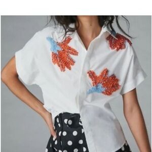 Dhruv Kapoor Anthropologie Floral sequin top Size M